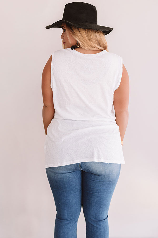 Born In The USA Distressed Shift Tank in White Curves Image - 5