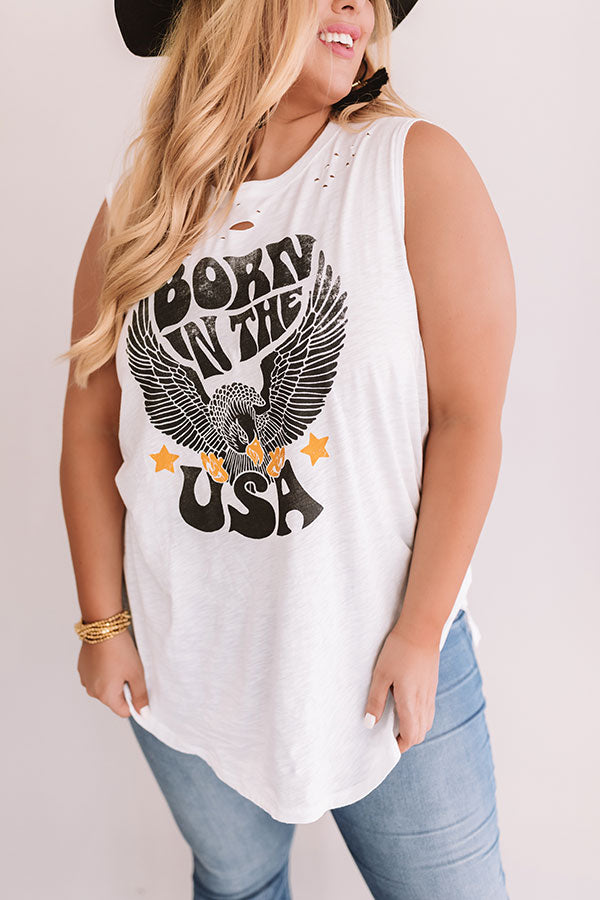 Born In The USA Distressed Shift Tank in White Curves Image - 4