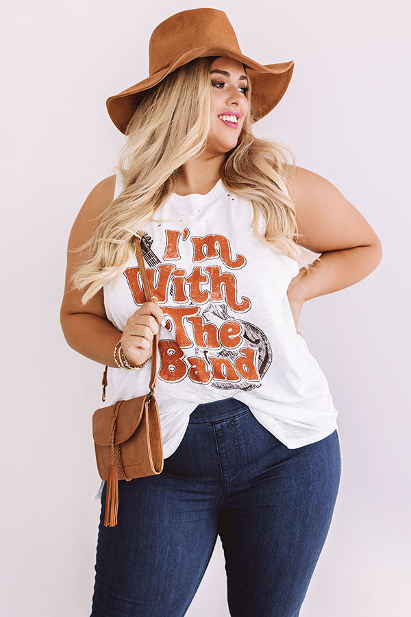 I'm With The Band Distressed Shift Tank in White Curves Image - 1