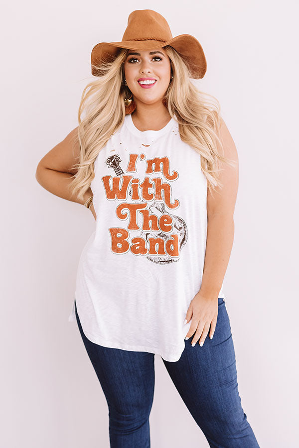 I'm With The Band Distressed Shift Tank in White Curves Image - 3