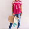 Bring On The Blooms Embroidered Top in Hot Pink Image - 1