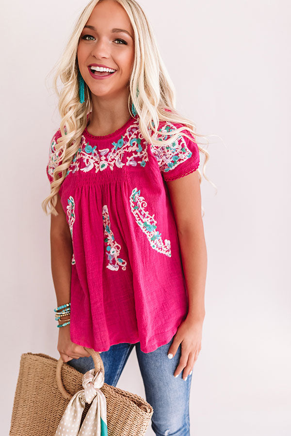 Bring On The Blooms Embroidered Top in Hot Pink Image - 5