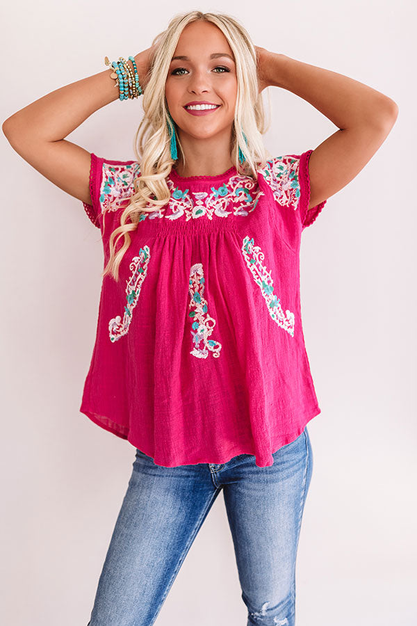 Bring On The Blooms Embroidered Top in Hot Pink Image - 2