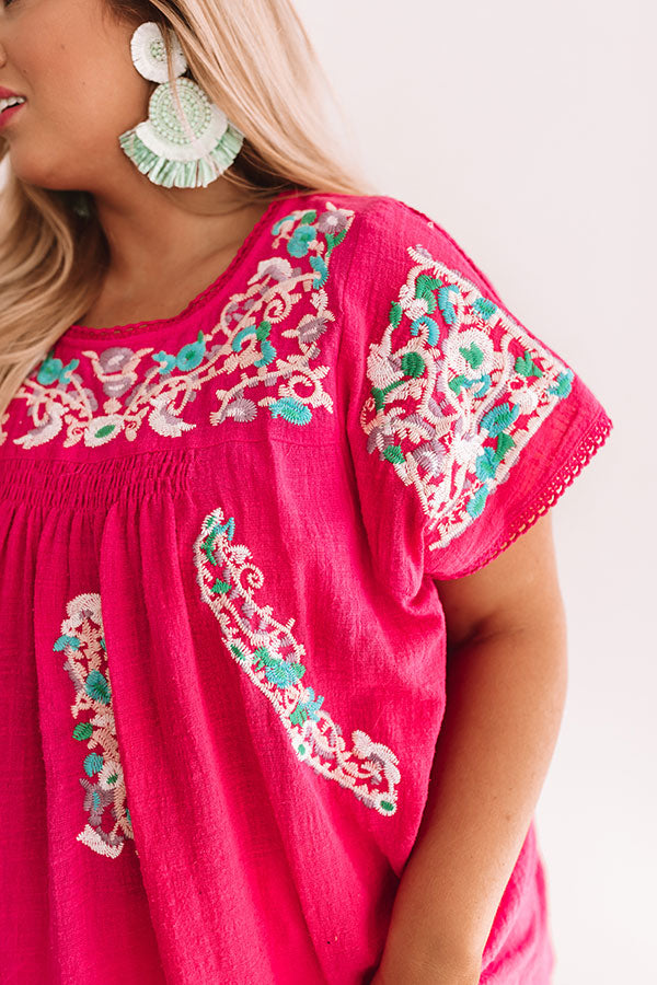 Bring On The Blooms Embroidered Top in Hot Pink Curves Image - 3