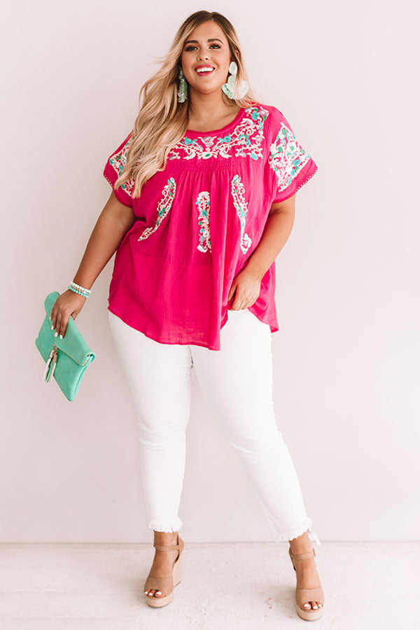 Bring On The Blooms Embroidered Top in Hot Pink Curves Image - 1