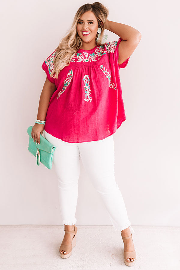 Bring On The Blooms Embroidered Top in Hot Pink Curves Image - 2