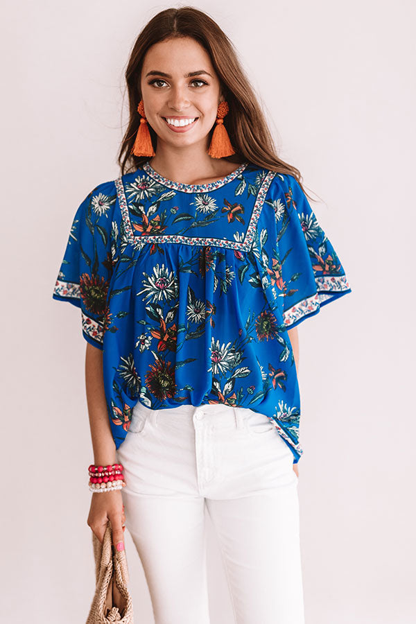 Refreshing In Floral Shift Top In Sapphire Image - 2