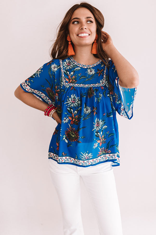 Refreshing In Floral Shift Top In Sapphire Image - 4