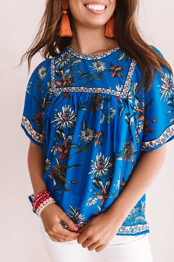 Refreshing In Floral Shift Top In Sapphire Image - 3