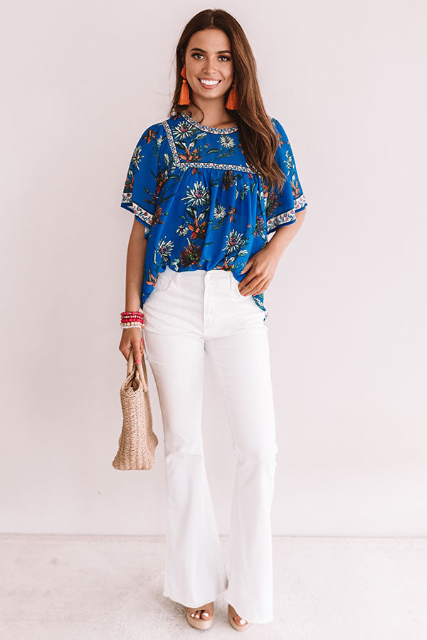 Refreshing In Floral Shift Top In Sapphire Image - 1