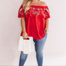 Sunset Palms Embroidered Top In Red  Curves Image - 1