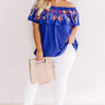 Sunset Palms Embroidered Top In Royal Blue Curves Image - 1
