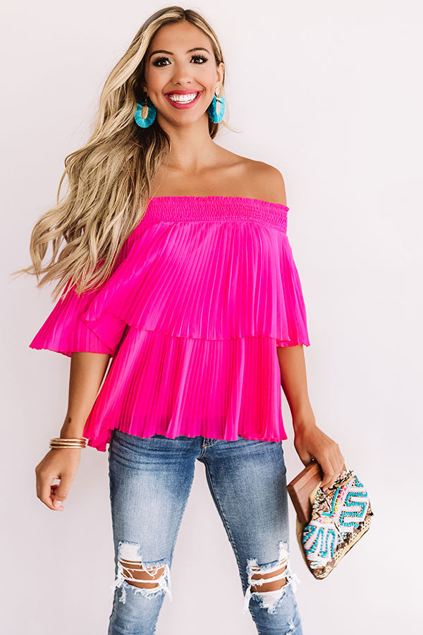 Pass The Sangria Pleated Top In Hot Pink Image - 2