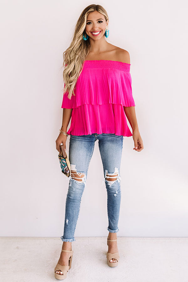 Pass The Sangria Pleated Top In Hot Pink Image - 1