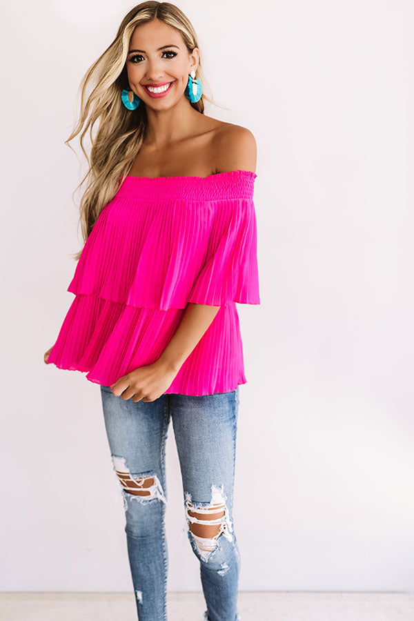 Pass The Sangria Pleated Top In Hot Pink Image - 4