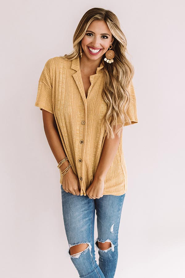 Better In Boston Button Up Top In Mustard Image - 1