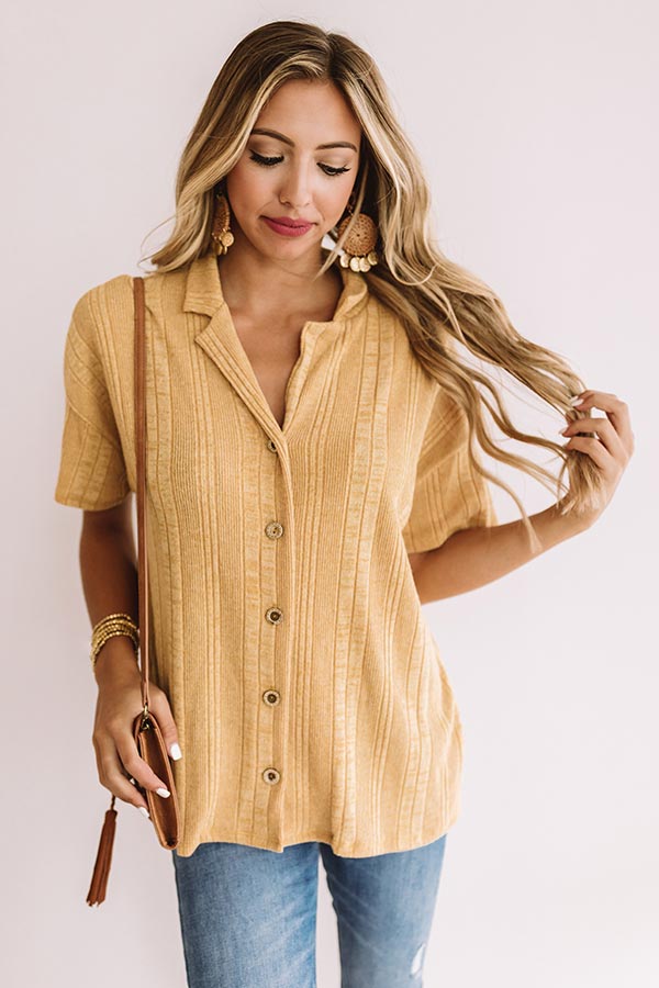 Better In Boston Button Up Top In Mustard Image - 2