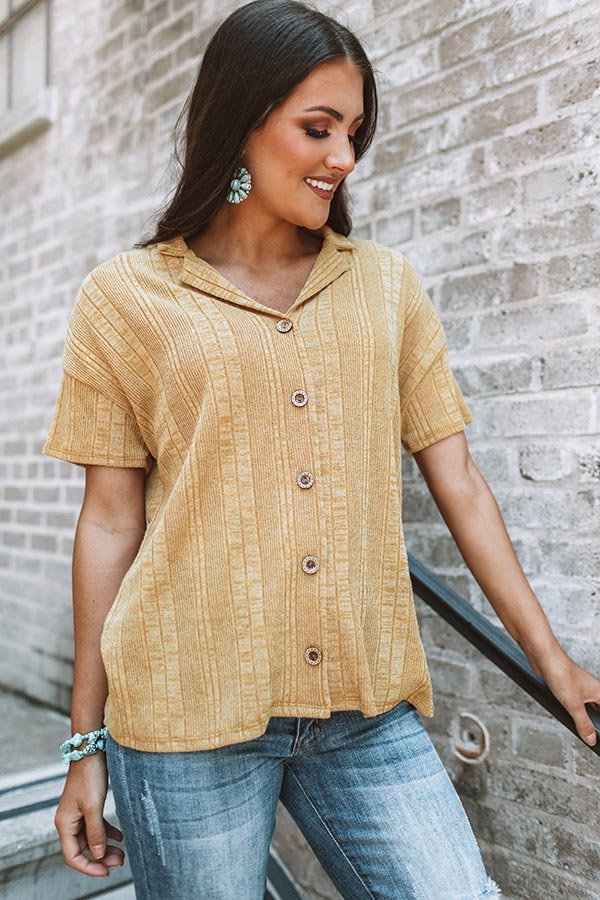 Better In Boston Button Up Top In Mustard Image - 5