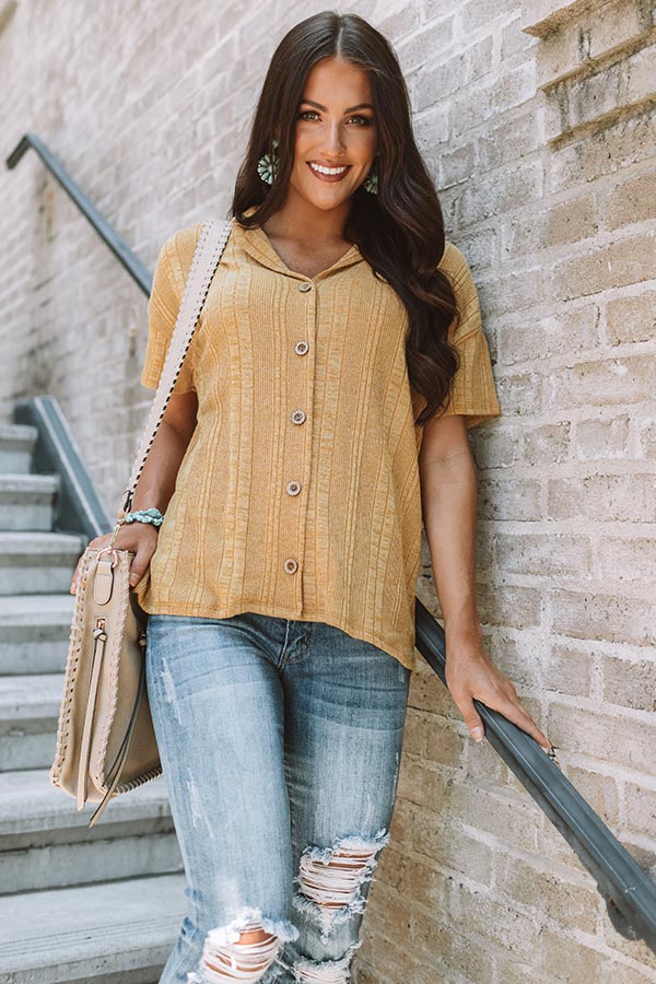 Better In Boston Button Up Top In Mustard Image - 4