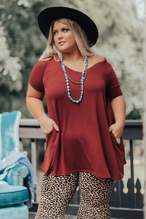 Down, Set, Chic T-Shirt Dress In Dark Rust Curves Image - 1