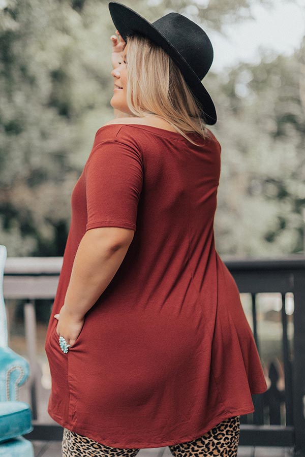 Down, Set, Chic T-Shirt Dress In Dark Rust Curves Image - 5