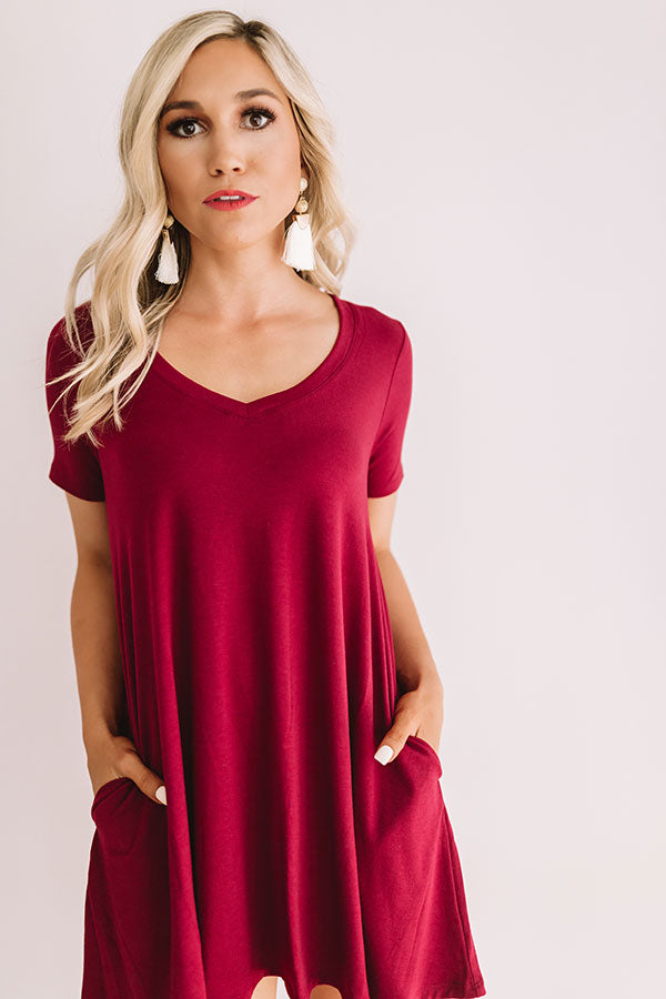 Down, Set, Chic T-Shirt Dress In Wine Image - 3