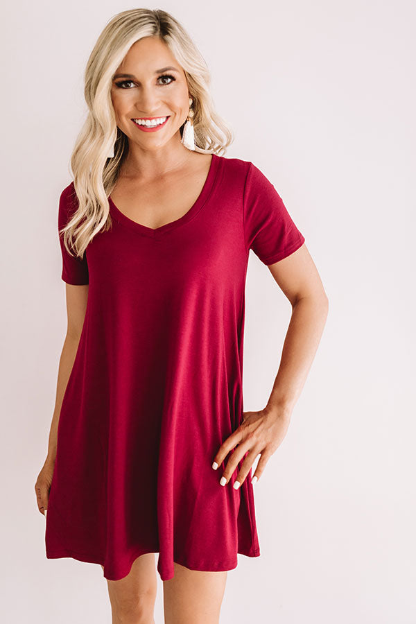 Down, Set, Chic T-Shirt Dress In Wine Image - 2
