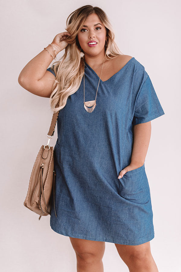 Pier Party Chambray Shift Dress In Medium Wash Curves Image - 2