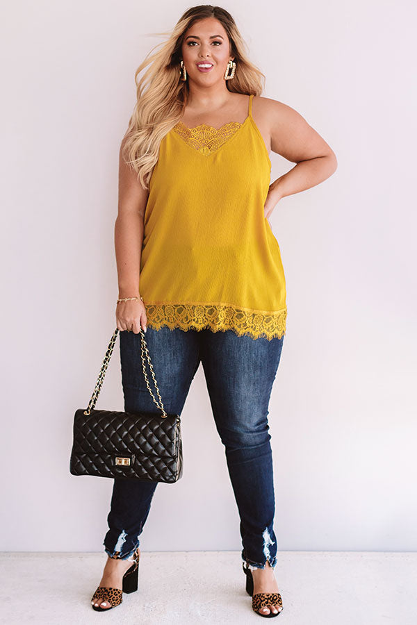 Time For Romance Lace Trim Tank in Mustard Curves