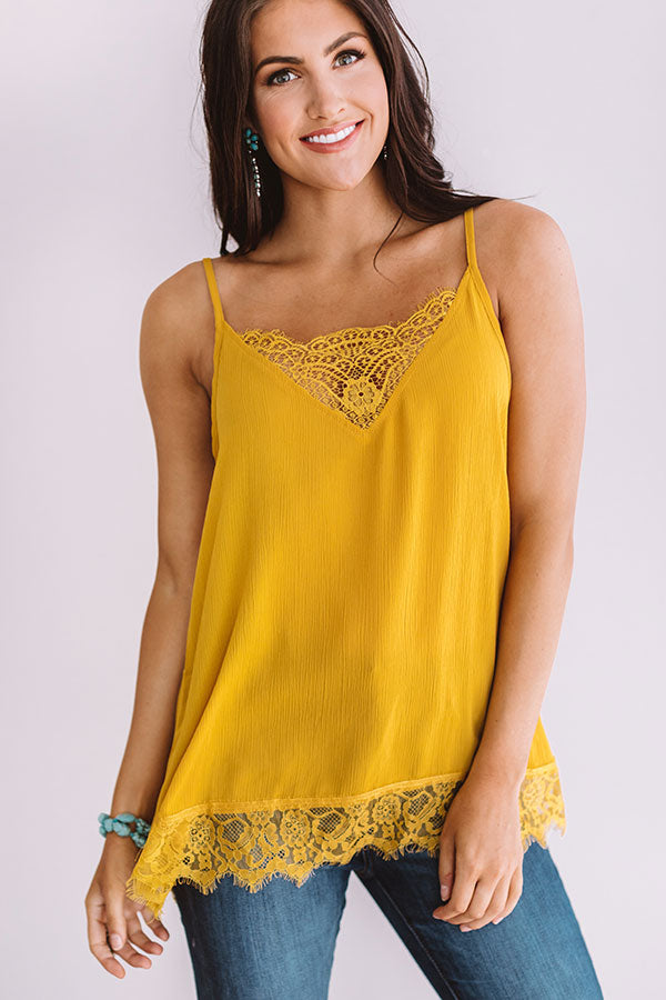 Time For Romance Lace Trim Tank in Mustard