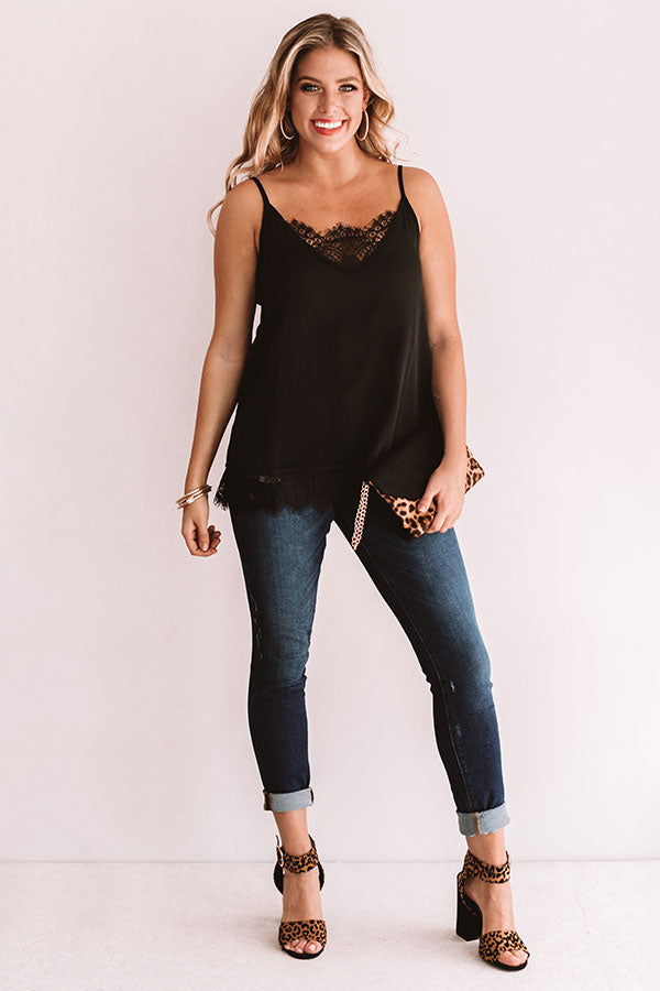 Time For Romance Lace Trim Tank in Black