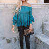 Greek Isle Getaway Crochet Off Shoulder Top In Teal Image - 1