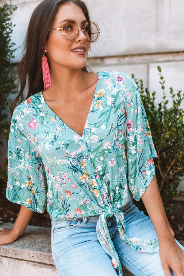 Bellinis By The Coast Eyelet Tie Top In Light Turquoise Image - 1