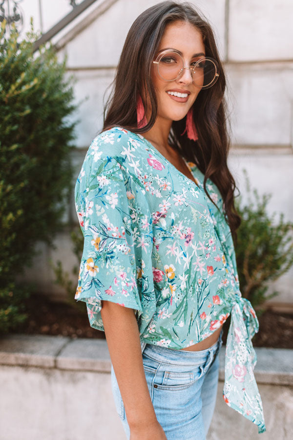 Bellinis By The Coast Eyelet Tie Top In Light Turquoise Image - 3