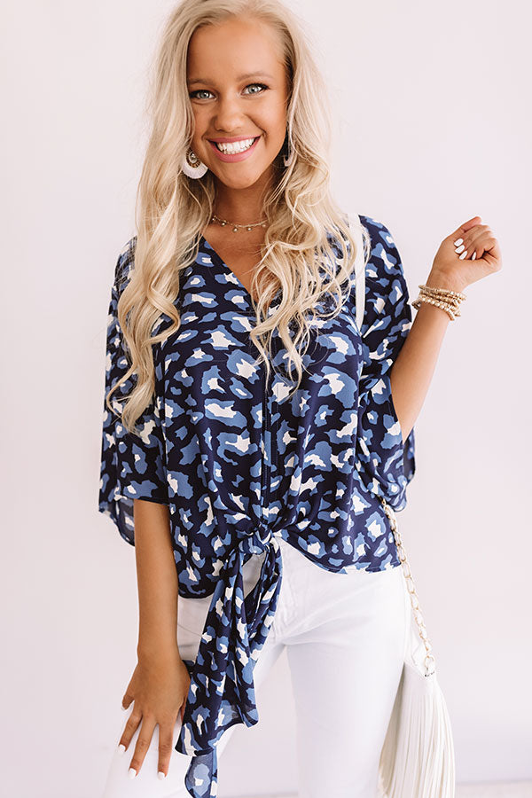 Notoriously Chic Leopard Tie Top In Blue Image - 2