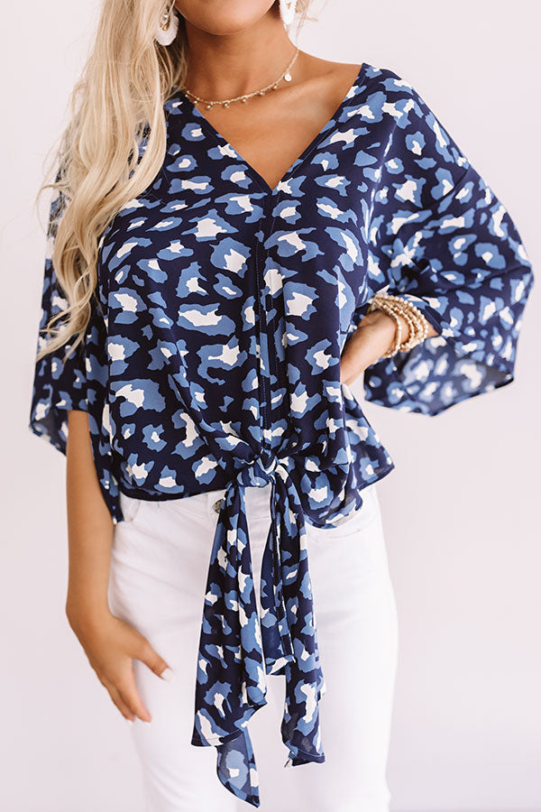 Notoriously Chic Leopard Tie Top In Blue Image - 3