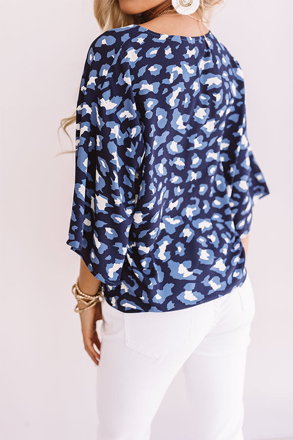 Notoriously Chic Leopard Tie Top In Blue Image - 4
