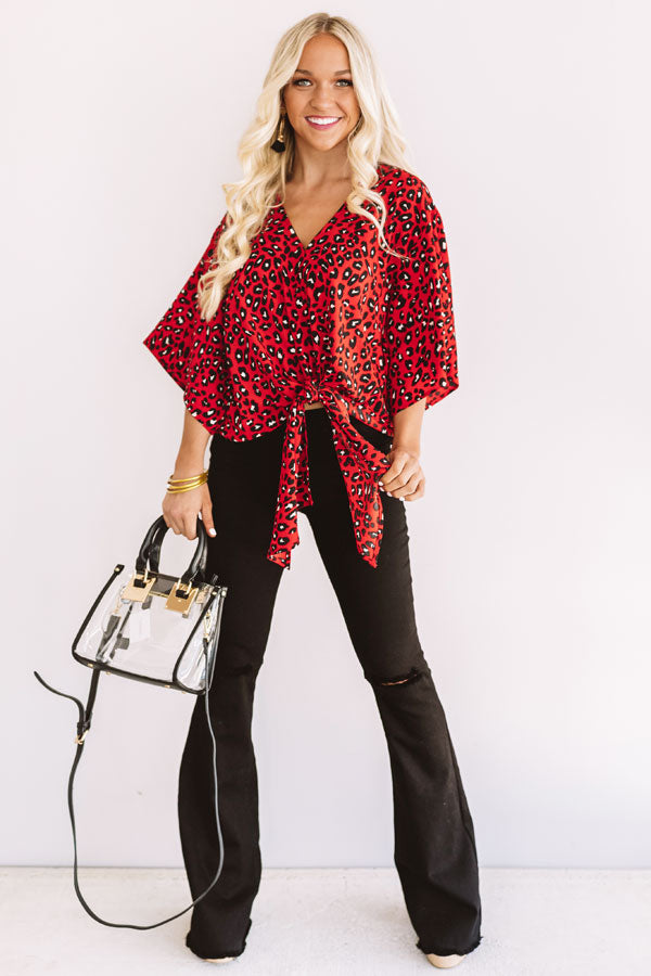 Notoriously Chic Leopard Tie Top In Red