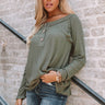 Sunday Snuggles Waffle Knit Top In Olive Image - 1