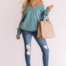 Chart Topper Off Shoulder Sweater In Turquoise Image - 1
