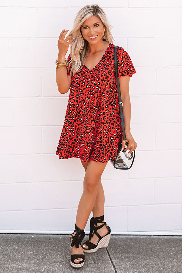 Cheers And Kisses Leopard Shift Dress in Red Image - 1