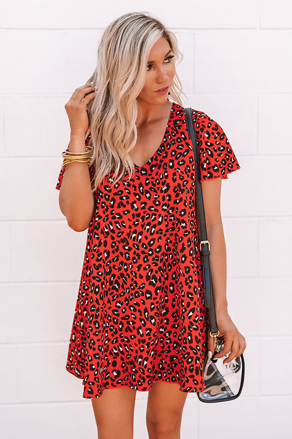 Cheers And Kisses Leopard Shift Dress in Red Image - 4