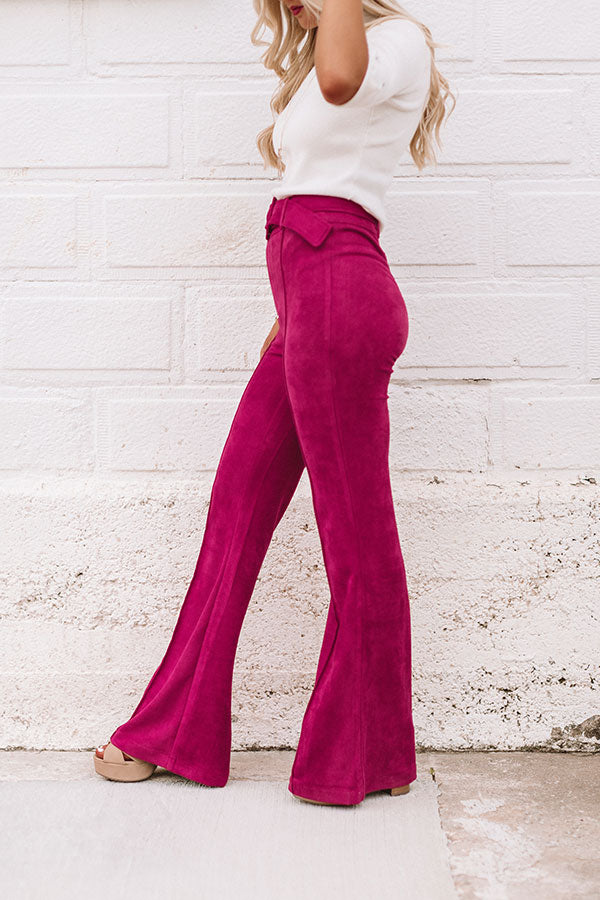 The Essie High Waist Faux Suede Flare in Fuchsia Image - 5