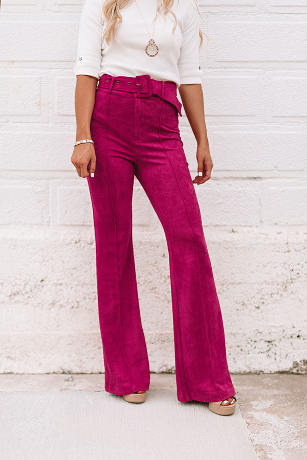 The Essie High Waist Faux Suede Flare in Fuchsia Image - 3