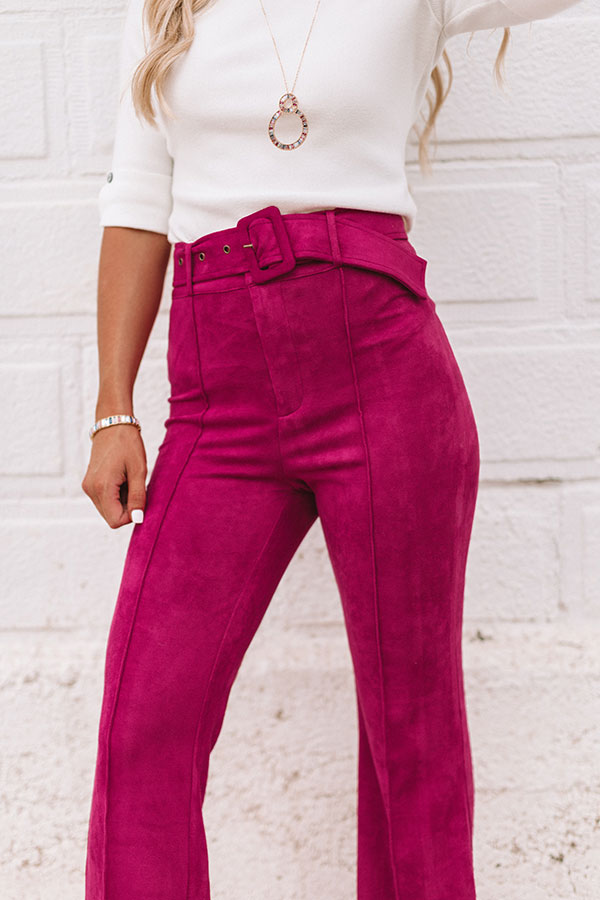 The Essie High Waist Faux Suede Flare in Fuchsia Image - 4