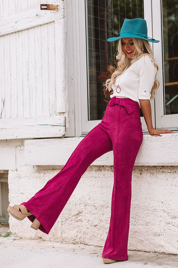 The Essie High Waist Faux Suede Flare in Fuchsia Image - 1