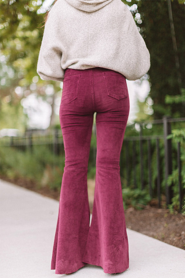 The Harmony High Waist Corduroy Flare In Wine • Impressions Online Boutique
