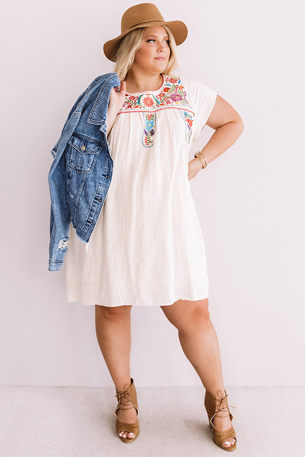 Divine Details Embroidered Shift Dress In Cream Curves Image - 3