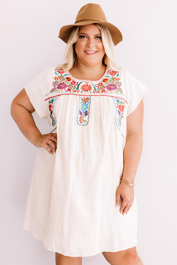 Divine Details Embroidered Shift Dress In Cream Curves Image - 1