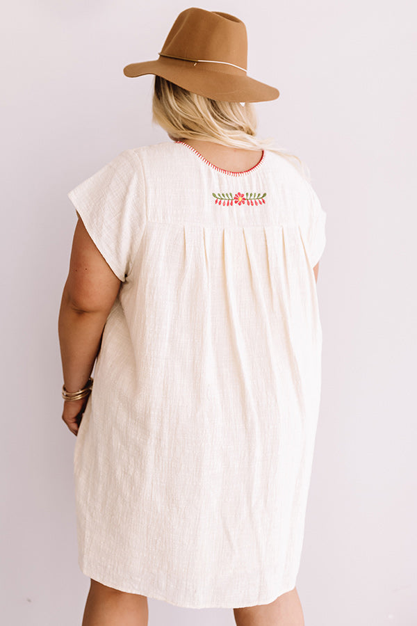 Divine Details Embroidered Shift Dress In Cream Curves Image - 4